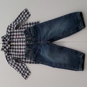 Carter's Navy & White Check Shirt With Old Navy Blue Jeans Size 6M